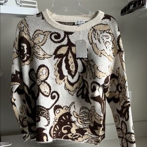 Wonderly Cream and Brown Floral Sweater